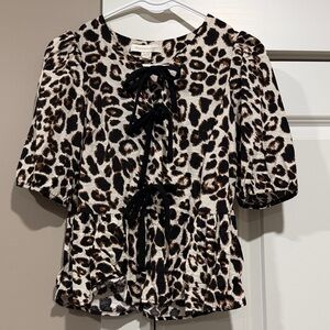 Madewell Leopard Print Blouse with Black Bow Details